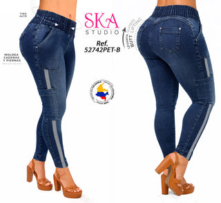 Jeans Levantacola Pretina Elastica 52742PET-B - Azul