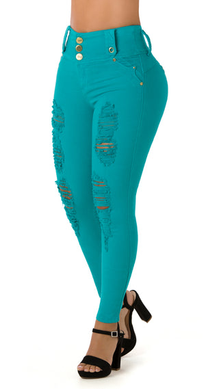 Isador Jeans Skinny Levanta Cola Tiro Alto 71002DPAP-R - Turqueza