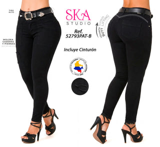 Jeans Moda levantacola  52793PAT-B - Negro