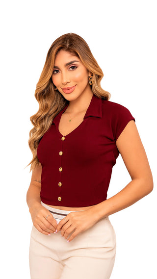 Blusa Cuello Camisero 5B6951B - Vinotinto