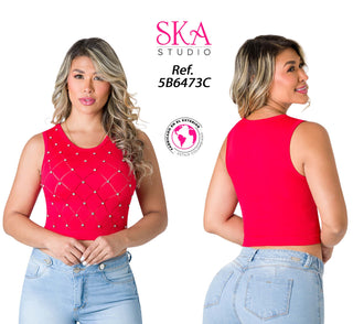 Crop Top con Detalles Brillantes 5B6473C - Rojo