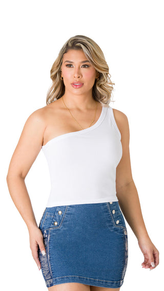 Blusa Cuello Asimetrico 5B6233C - Blanco