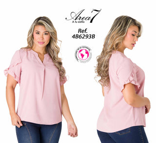 Blusa cuello en V boleros 4B6293B - Palo de Rosa