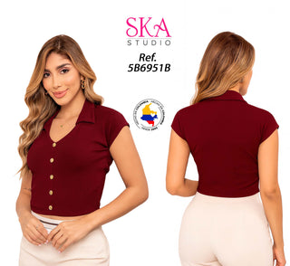 Blusa Cuello Camisero 5B6951B - Vinotinto