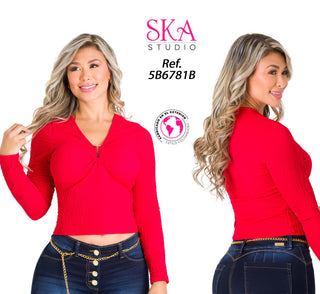 Blusa en V 5B6781B - Rojo