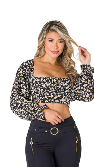 Crop Top Flores Manga Larga 5B6510C - Estampado