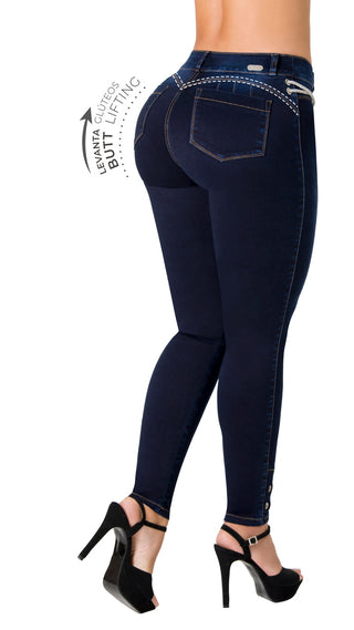 Jean Skinny Push – Up con Cordón Decorativo Chnt 71381PDT-B - Petroleo