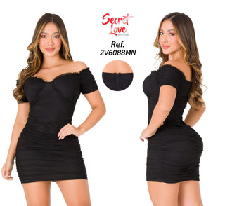 Vestido Mini Drapeado 2V6088MN - Negro