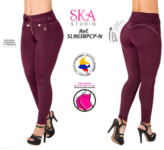 Leggings Levanta Cola Pretina Control Ska 5L903BPCP-N - Vinotinto