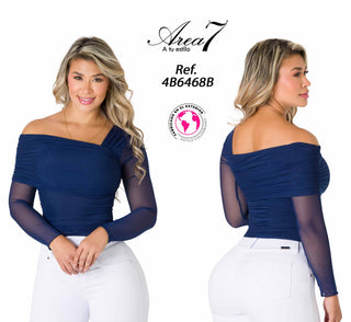 Blusa mesh asimétrica 4B6468B - Azul