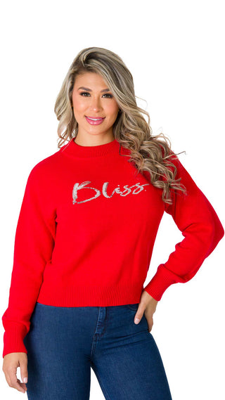 Suéter Cuello Redondo con Detalle Brillante 5B6680S - Rojo