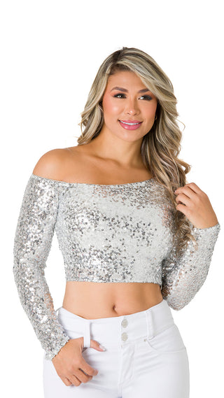 Top Manga Larga con Lentejuelas 5B6483B - Plateado