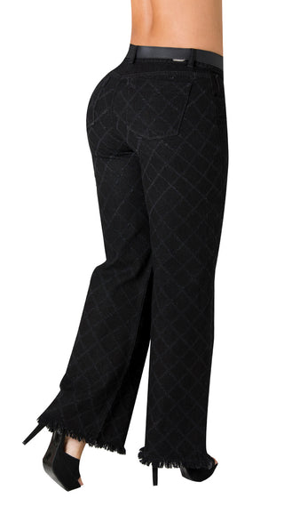 Jean Wide Leg con Textura de Diamante Chnt 71358PDR-B - Negro