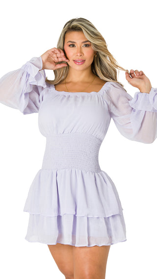 Vestido nido de abeja manga larga 4V6514MN - Lila