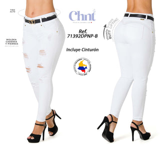 Jean LevantaCola Destroyer con Cinturón Chnt 71392DPNP-B - Blanco