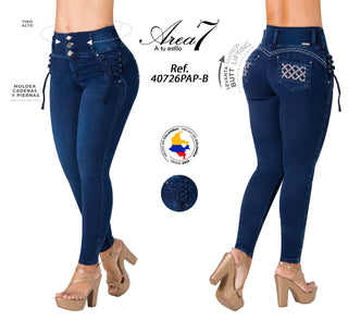 Jean Tiro Alto con Detalles de Ajuste Lateral Area 7 40726PAP-B - Azul Oscuro