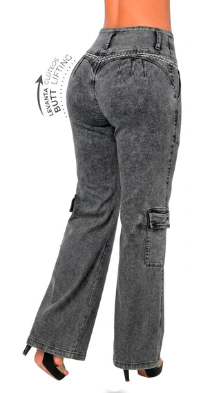 Jeans Cargo Bota Recta 52778PAR-N - Gris