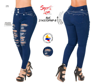 Jean Levanta Cola Skinny Secret Love 21437DPNP-B - Azul Oscuro