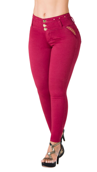 Jean Skinny con Diseño de Bordado Chnt 71375PAT-B - Vinotinto