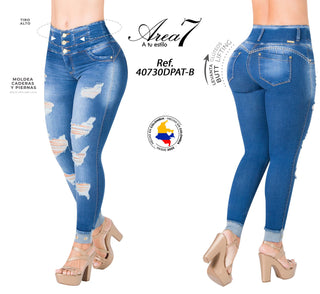 Jean Skinny Tiro Alto con Rotos Area 7 40730DPAT-B - Azul Oscuro
