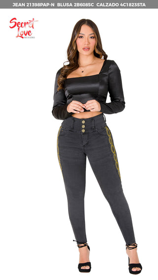 Crop Top Manga Larga 2B6085C - Negro