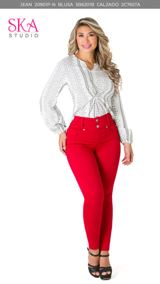 Camisa Manga Larga Cuello en V 5B6201B - Estampado