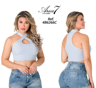 Blusa Cuello Halter Cruzado 4B6266C - Azul