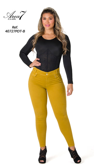 Jean Push – Up con Detalles en Bolsillos Area 7 40727PDT-B - Mostaza