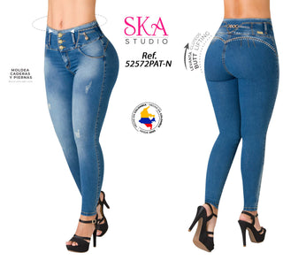 Jean Levanta Cola Pretina Ancha Skinny Ska 52572PAT-N - Azul Medio
