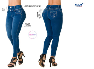 Ermina Jeans Skinny Levanta Cola Tiro Alto 70937PNP-B - Azul Medio