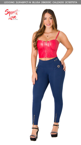 Crop Top Cuero Sintetico 2B6303C - Rojo