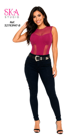 Jeans Moda levantacola  52793PAT-B - Negro