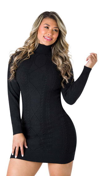 Vestido Ajustado de Punto con Cuello Alto 5V6636MN - Negro
