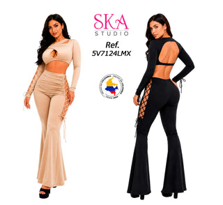Women's Stretch Wrap-Neck Pant Set 5V7124LMX