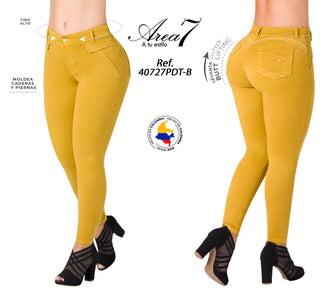 Jean Push – Up con Detalles en Bolsillos Area 7 40727PDT-B - Mostaza