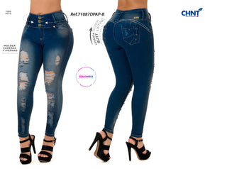 Ginelle Jeans Levantacola Bota Skinny 71087DPAP-B - Azul oscuro