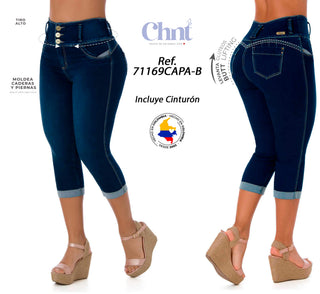  Capris Levantacola Tiro Alto Con Dobladillo 71169CAPA-B - Azul Oscuro