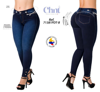 Jean Skinny Push – Up con Cordón Decorativo Chnt 71381PDT-B - Petroleo