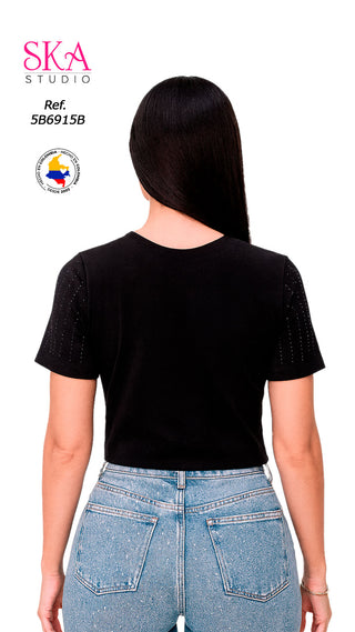 Blusa Manga Corta Cuello en V 5B6915B - Negro