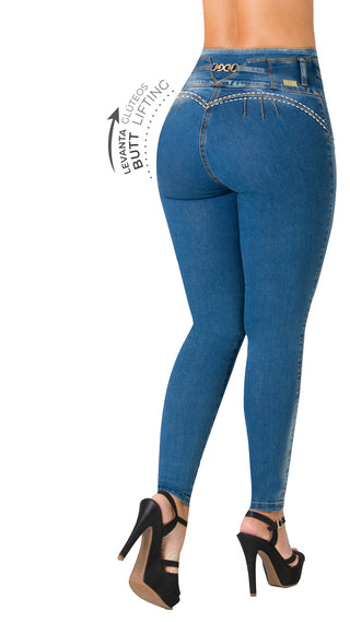 Jean Levanta Cola Pretina Ancha Skinny Ska 52572PAT-N - Azul Medio