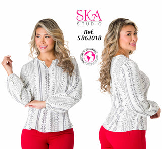 Camisa Manga Larga Cuello en V 5B6201B - Estampado