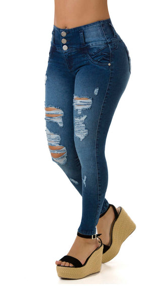 Gentrina Jeans Levantacola Bota Skinny 71011DPAP-B - Azul Oscuro