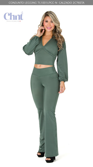 Set Blusa y Leggings Levantacola 7L1001LPCC-N - Verde