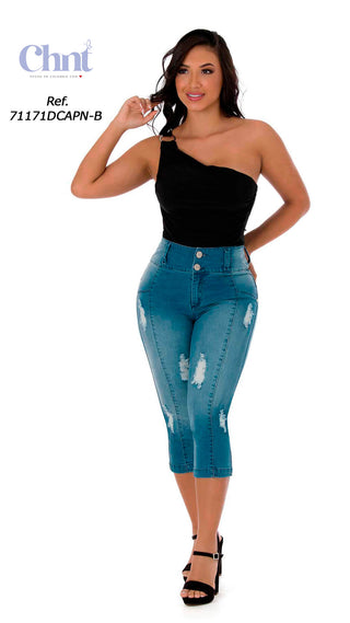  Capris Levantacola Tiro Alto Desgastado 71171DCAPN-B - Azul Claro