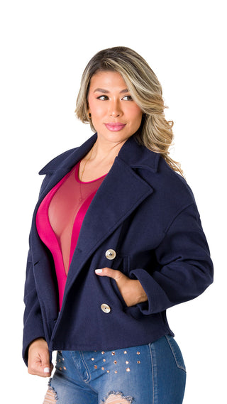 Chaqueta Cuello Camisero y Detalles con Botones 5B6551CH - Azul