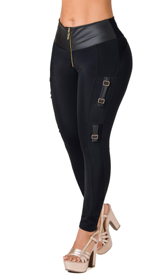 Legging Levantacola con Faja Interna y Cierre Chnt 7L942BPCP-N - Negro
