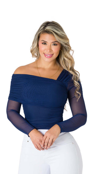 Blusa mesh asimétrica 4B6468B - Azul