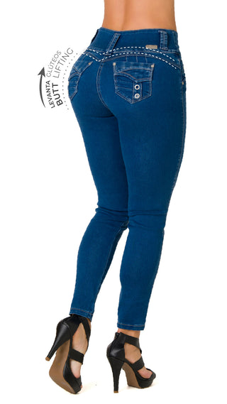 Ermina Jeans Skinny Levanta Cola Tiro Alto 70937PNP-B - Azul Medio