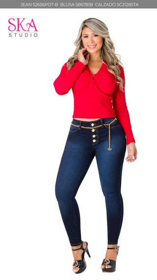 Blusa en V 5B6781B - Rojo