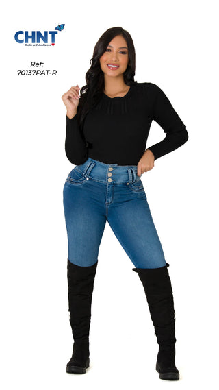 Fuentes Jeans Skinny Levanta Cola Tiro Alto 70137PAT-R - Azul Medio